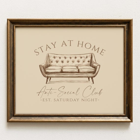 Funny Wall Art Anti Social Club Sign Stay At Home Poster Living Room Decor Introvert Neutral Humor