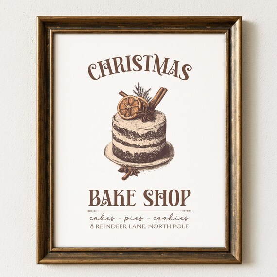 Christmas Bake Shop Rustic Kitchen Sign Cake Pies Cookies Wall Art