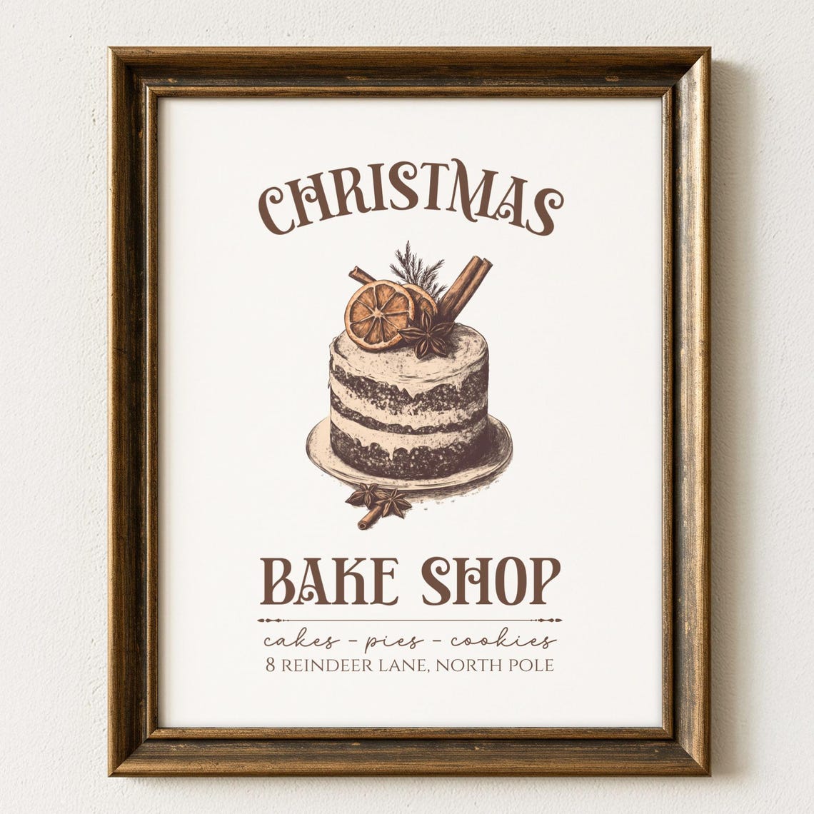 Christmas Bake Shop Rustic Kitchen Sign Cake Pies Cookies Wall Art