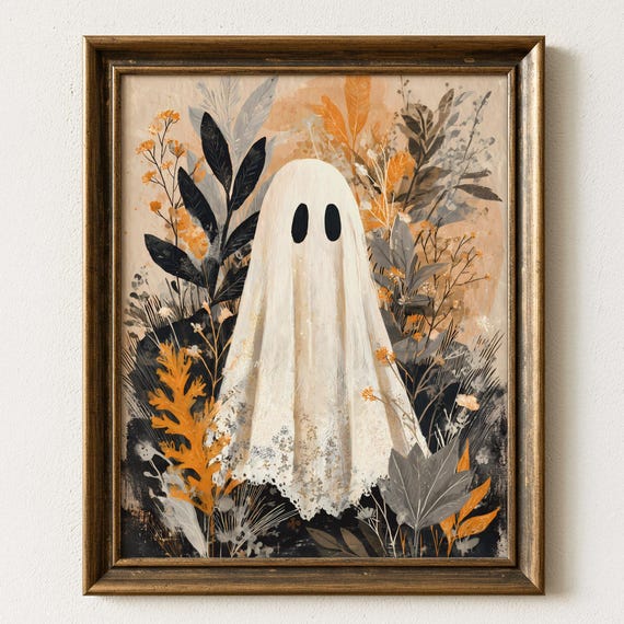 Vintage Halloween Wall Art Illustration Autumn Spooky Decor Neutral Fall Artwork Rustic Print