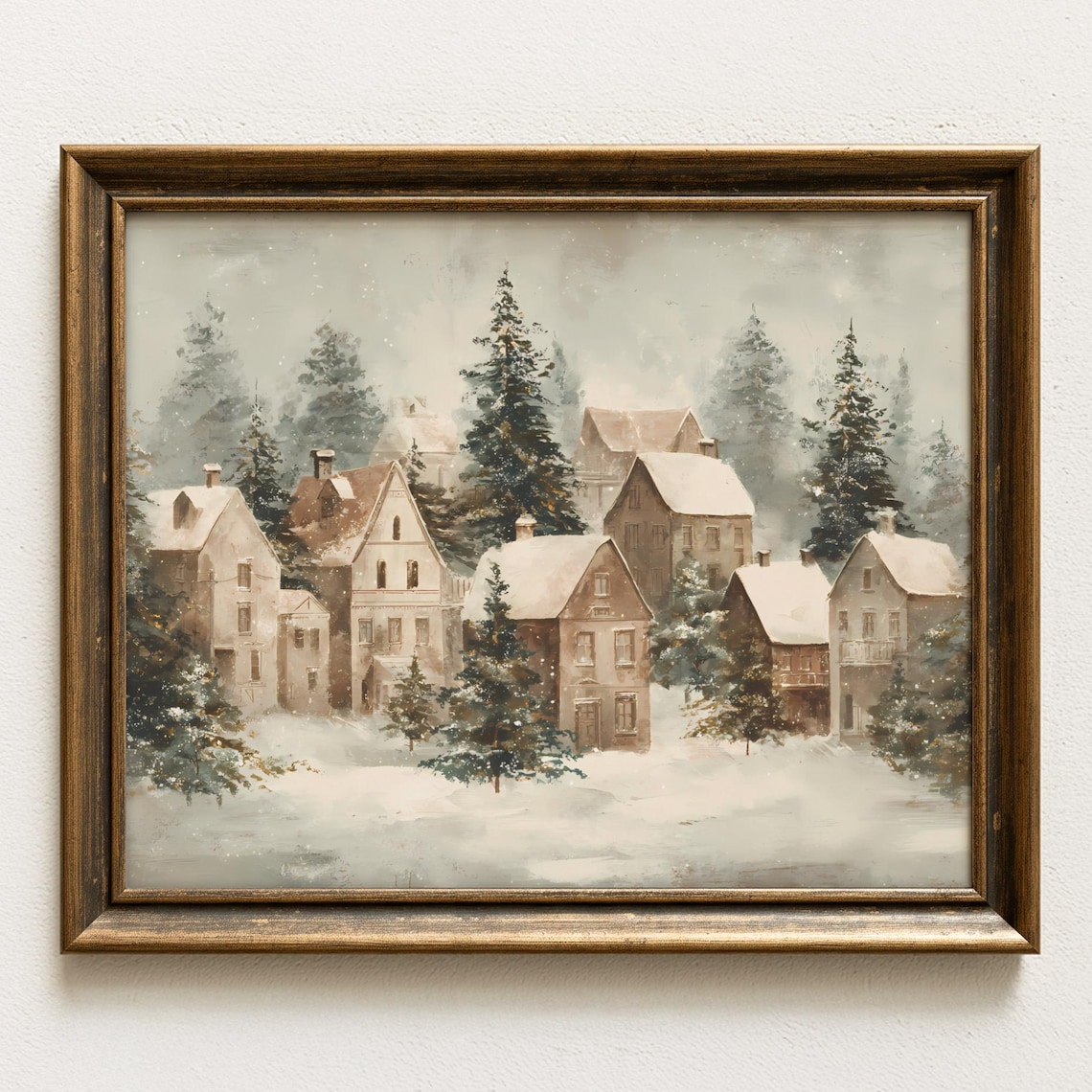 Winter Village Rustic Christmas Art Print