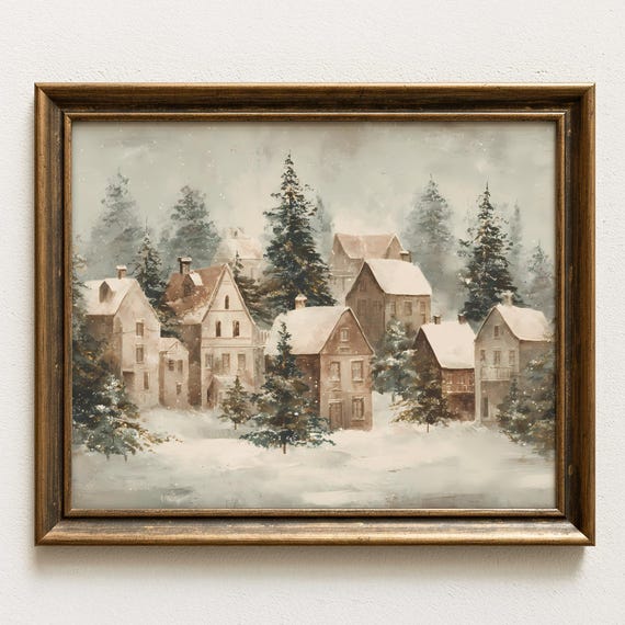 Winter Village Rustic Christmas Art Print