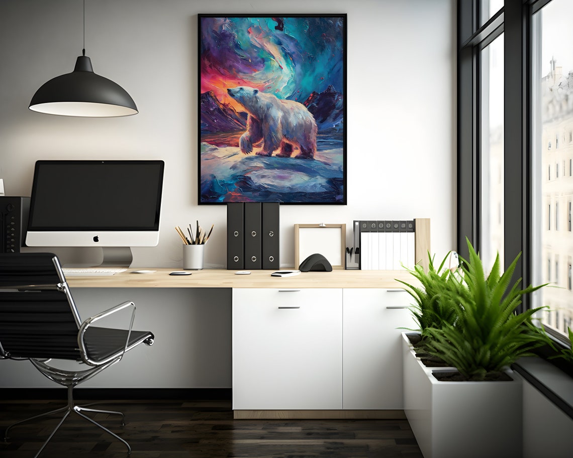 Aurora Borealis Wilderness Northern Lights Instant Art Poster Polar Bear Versatile Sizes Colorful Impasto Print 7 - Image 2