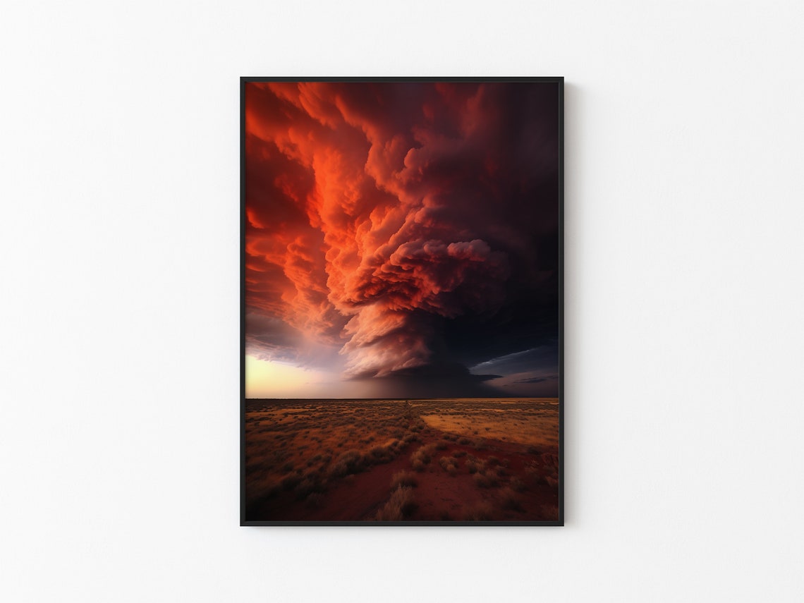 Rotating Red Orange Cloud Column Over Desert Scrubland Poster
