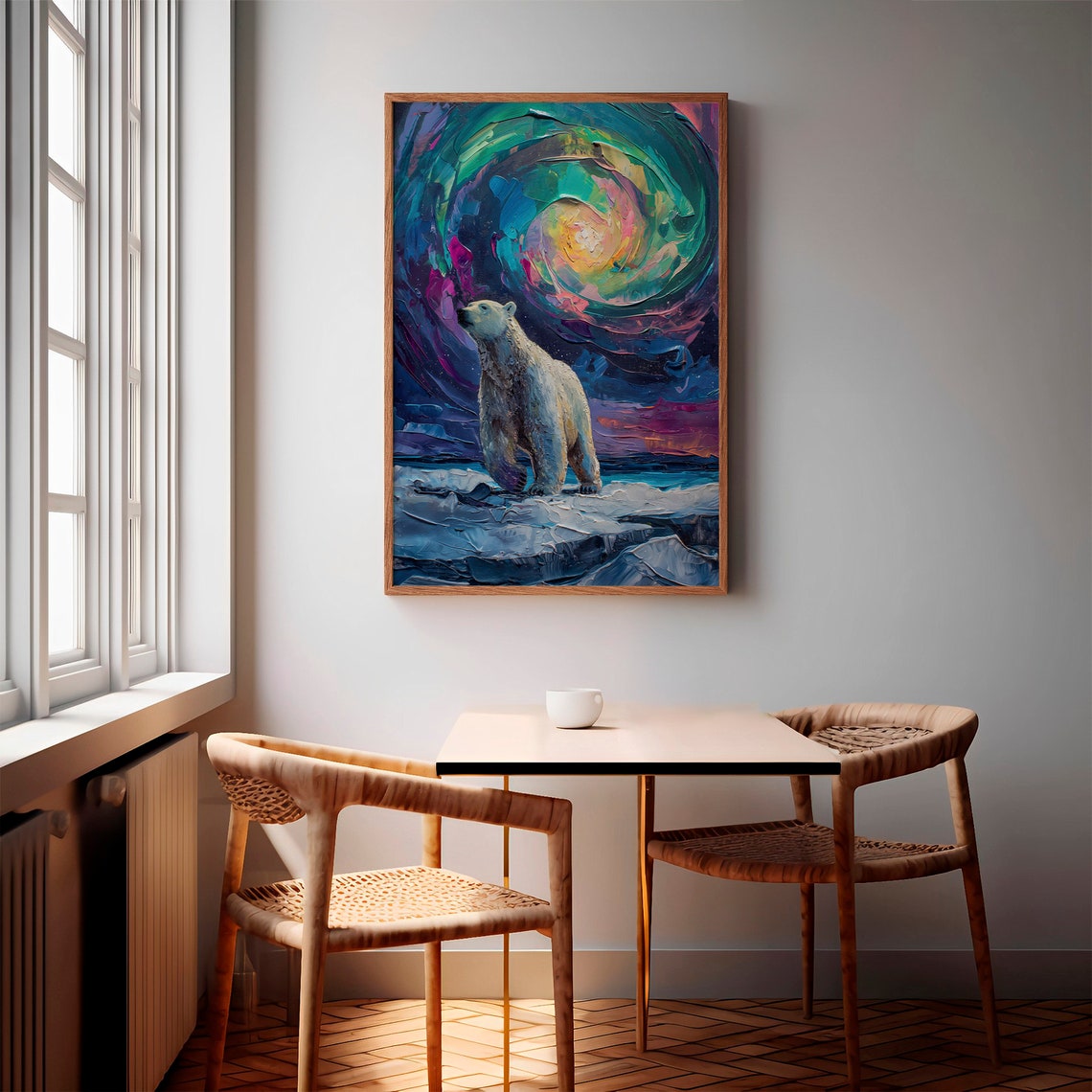 Aurora Borealis Wilderness Northern Lights Instant Art Poster Polar Bear Versatile Sizes Colorful Impasto Print 23 - Image 2