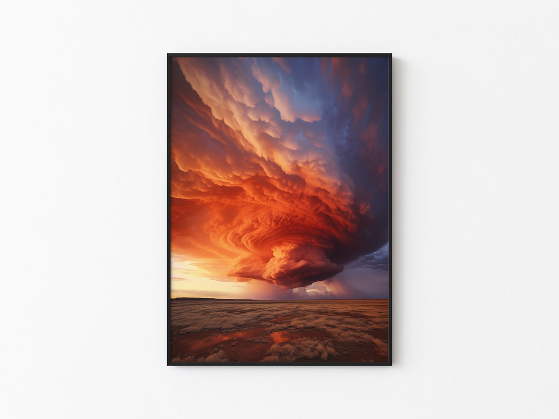 Layered Crimson Orange Storm Wall Over Red Earth Plain Poster