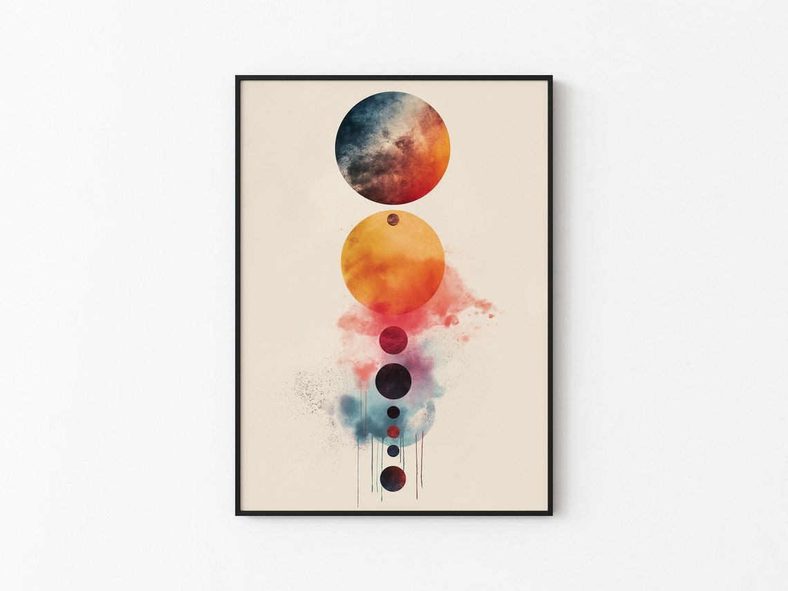 Abstract Dripping Nebula Watercolor Planet Cascade Beige Art Print