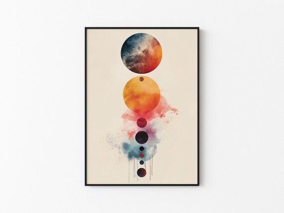 Abstract Dripping Nebula Watercolor Planet Cascade Beige Art Print