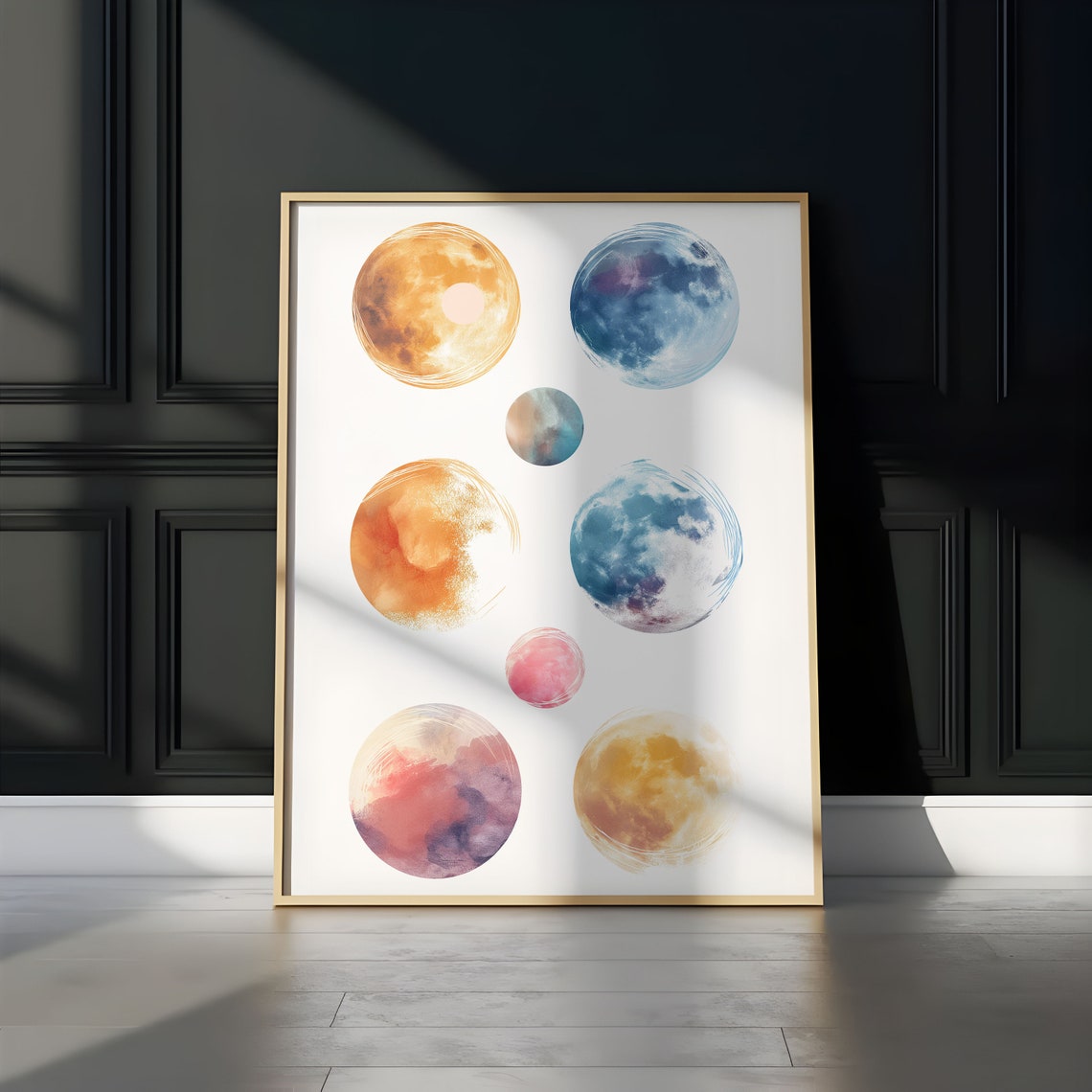 Abstract Watercolor Planet Study Six Textured Orbs White Art Print - Image 3