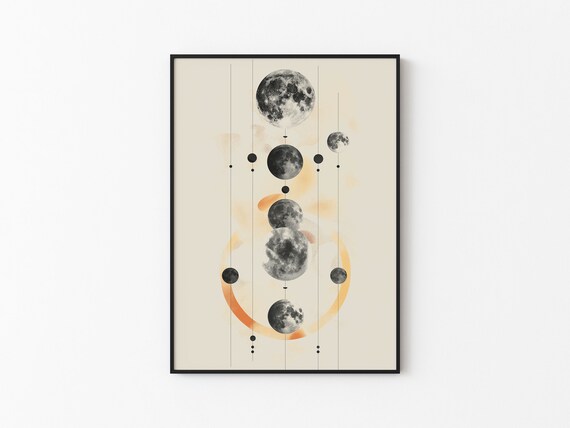 Moon Phases Vertical Line Column Abstract Japandi Style Art Poster