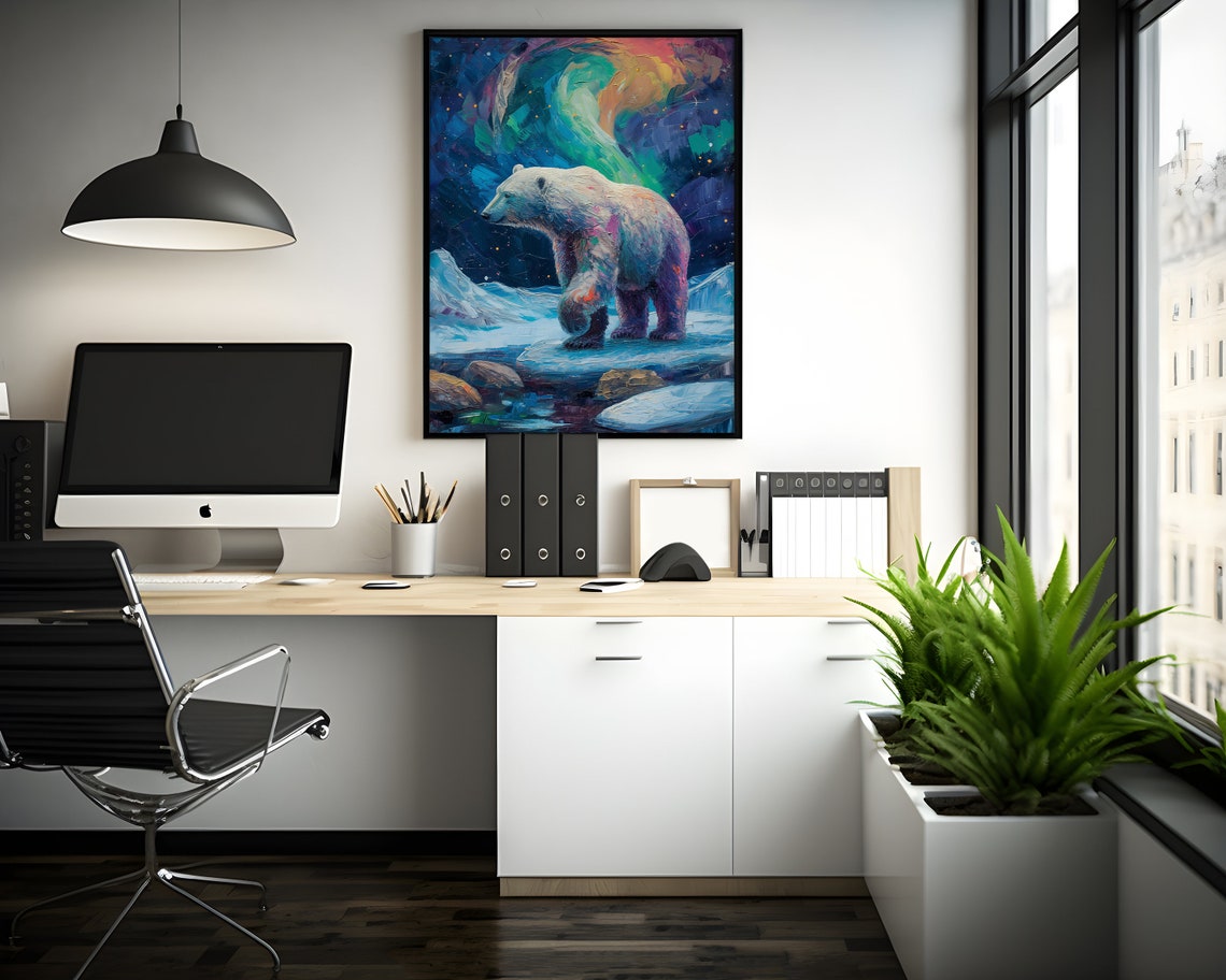 Aurora Borealis Wilderness Northern Lights Instant Art Poster Polar Bear Versatile Sizes Colorful Print 12 - Image 3