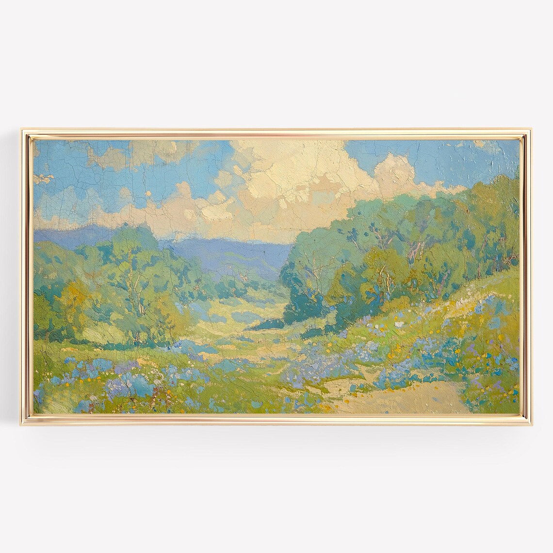 Spring Floral Meadow Landscape Vintage Oil Painting TV Frame Poster