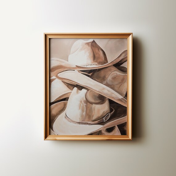 Stacked Cowboy Hats Sepia Neutral Western Ranch Decor Poster