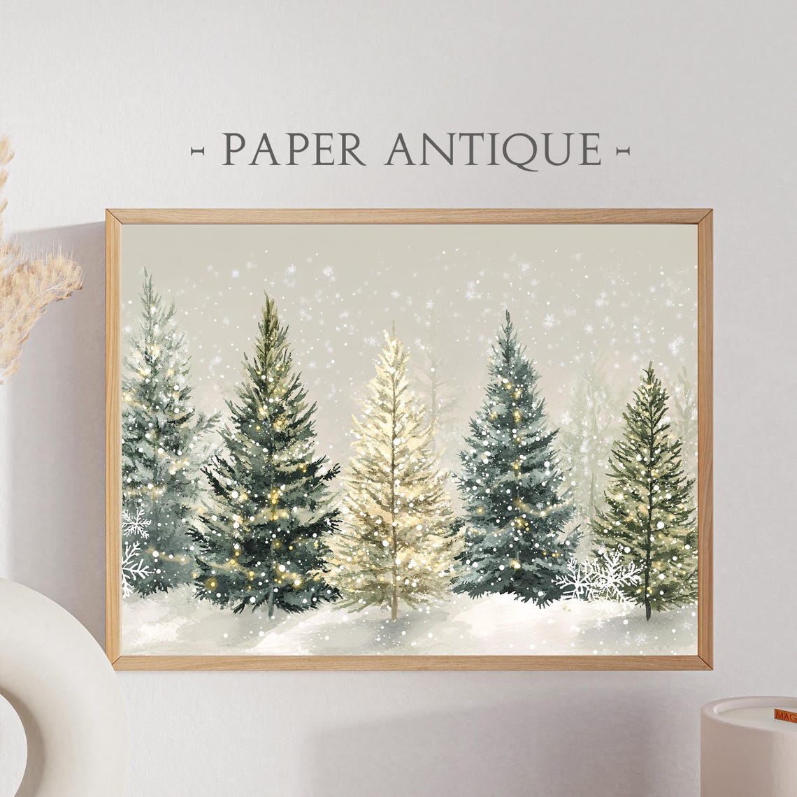 Watercolor Christmas Trees With Golden Twinkle Lights Winter Poster