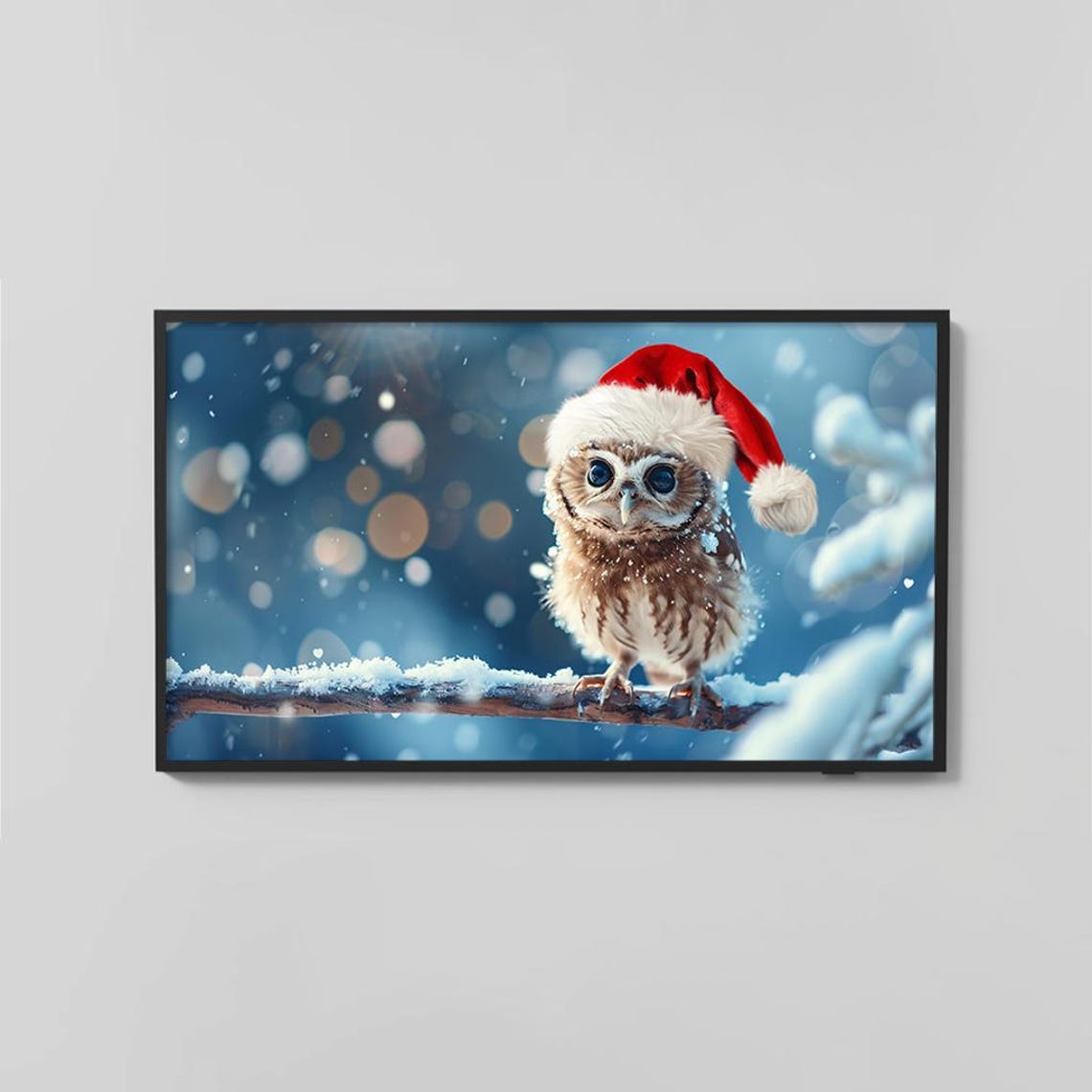 Cute Baby Owl Wearing Santa Hat Snowy Branch Winter Art Poster - Image 2