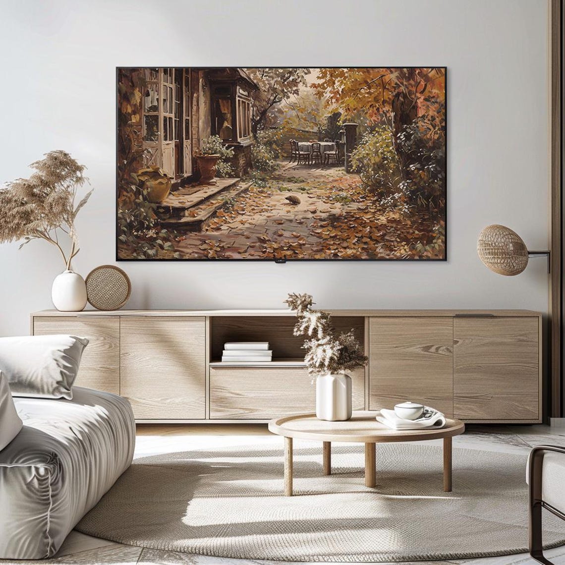 Cozy Autumn Patio Scene with Hedgehog Rustic Fall Garden Poster - Image 5