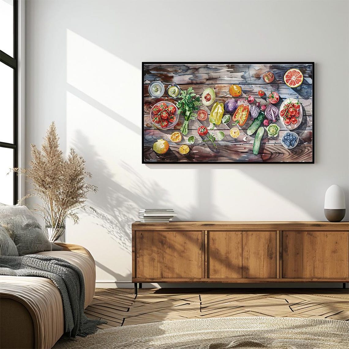 Fresh Vegetables Watercolor Kitchen Scene Rustic Table Poster - Image 4
