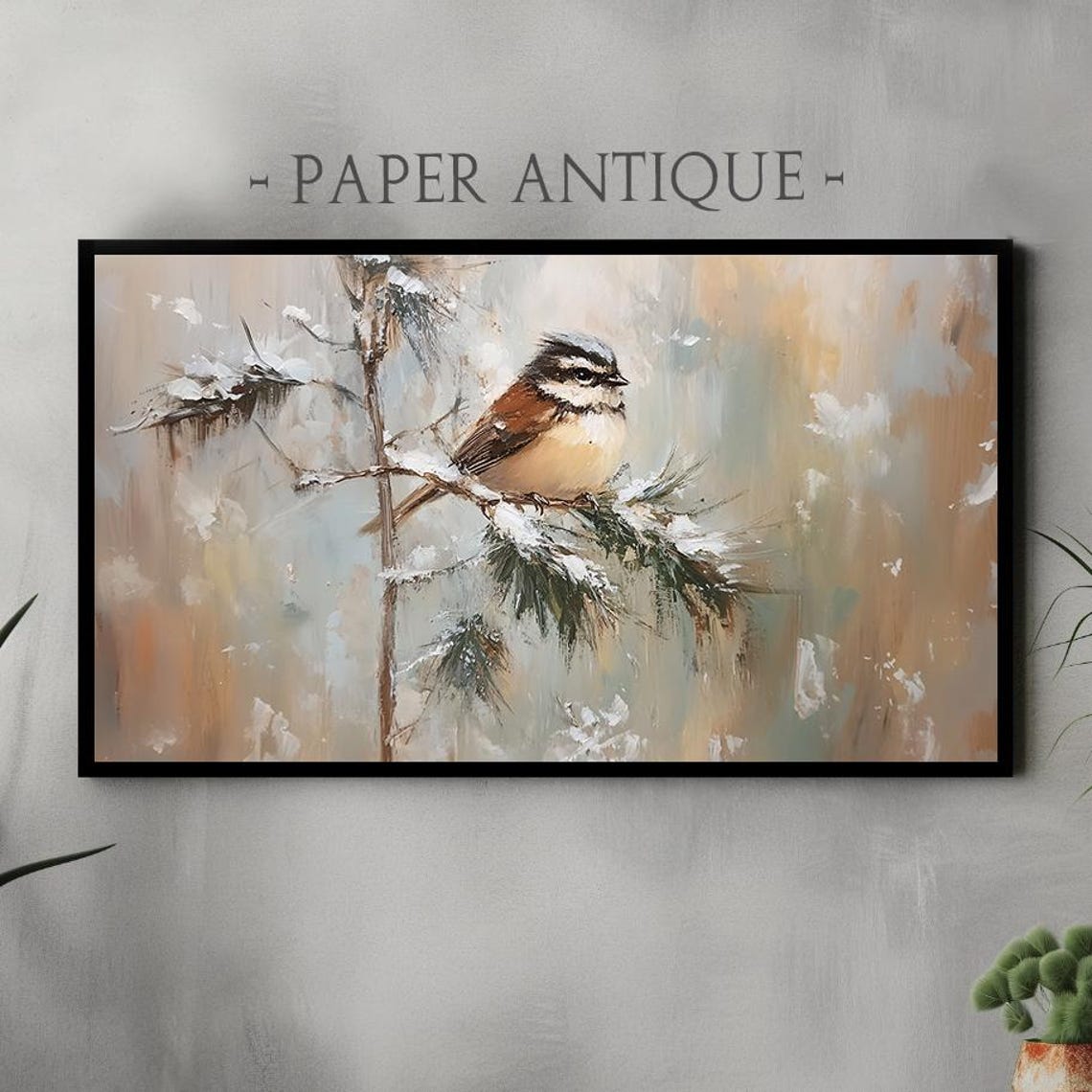 Winter Bird Painting Charming Nature Scene Rustic Art Poster