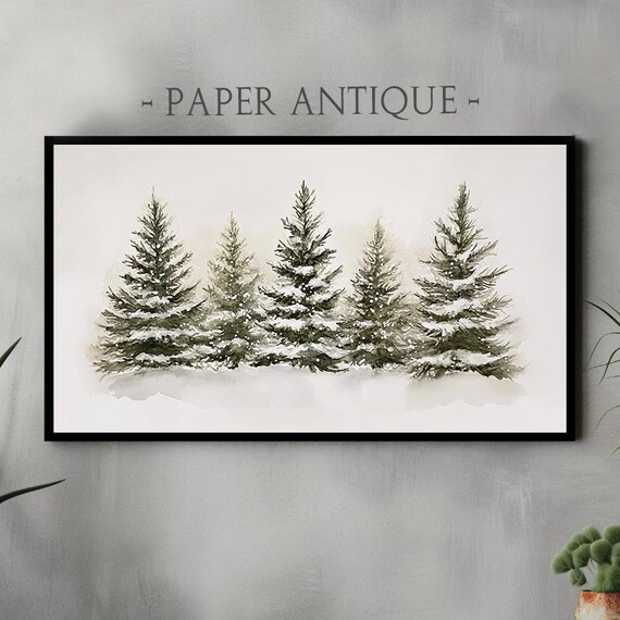 Snowy Pine Trees Watercolor Minimalist White Winter Scene Poster