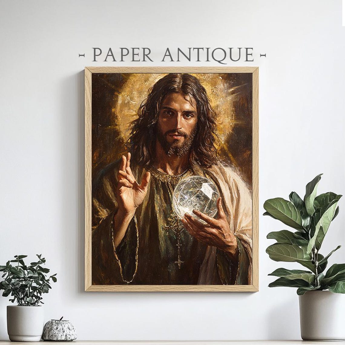Jesus Holding Crystal Orb Spiritual Christian Devotional Art Poster - Image 4