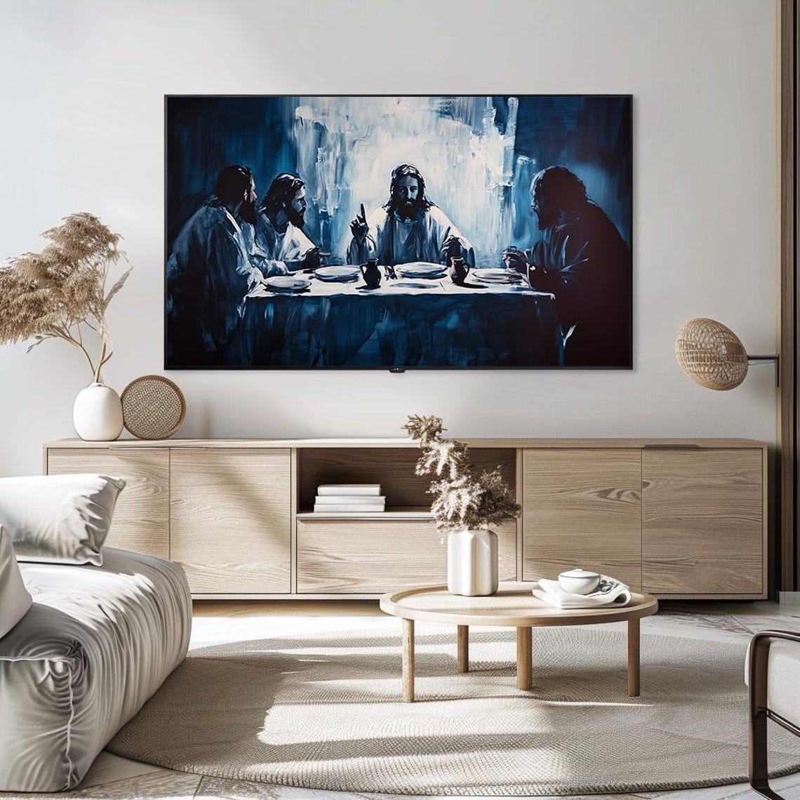 Last Supper Jesus Disciples Table Blue Expressionist Art Poster - Image 5