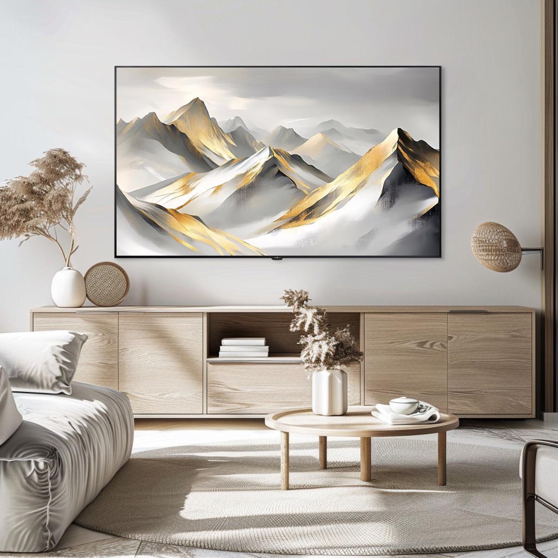 Elegant Mountain Landscape Abstract Gold and Gray Painting Poster - Image 5