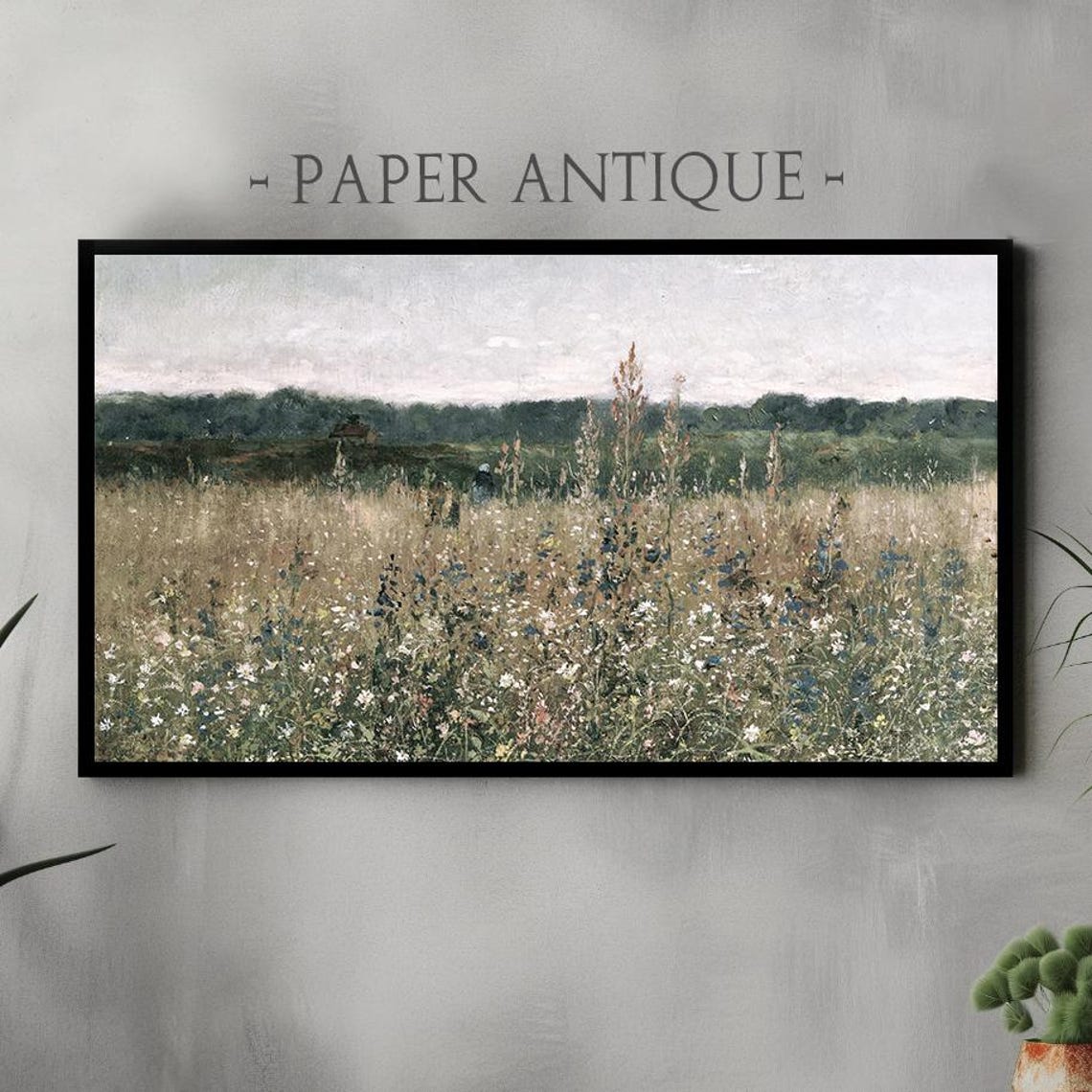 Wildflower Field With Lone Walker Muted Vintage Meadow Poster