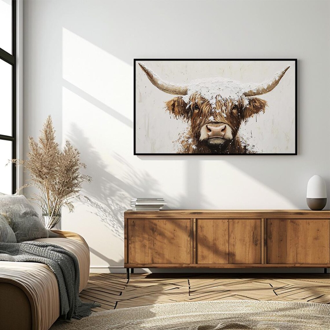 Highland Cow In Snow Rustic Farm Animal Portrait Painting Poster - Image 4