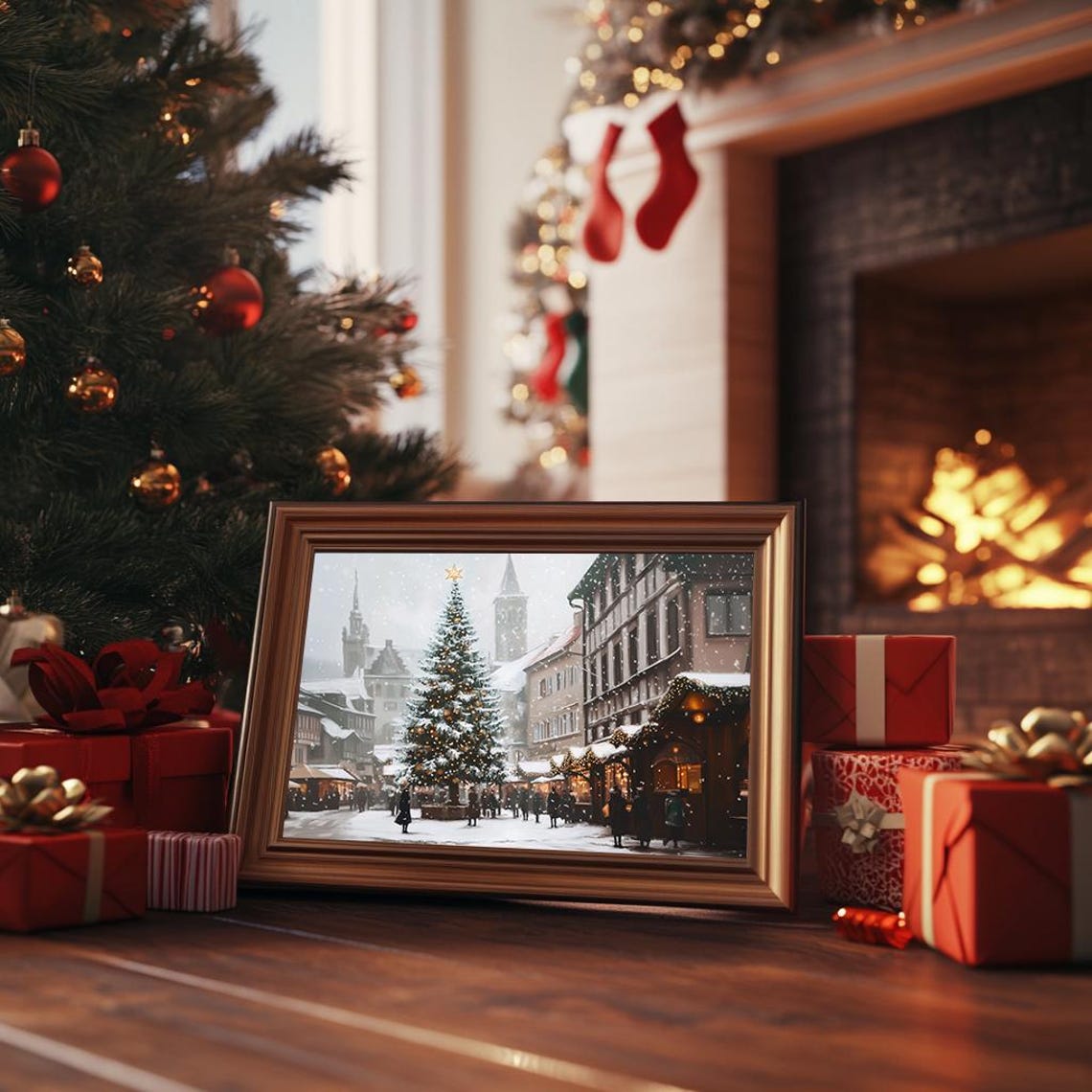 Snowy Christmas Market With Star Tree European Old Town Poster - Image 3