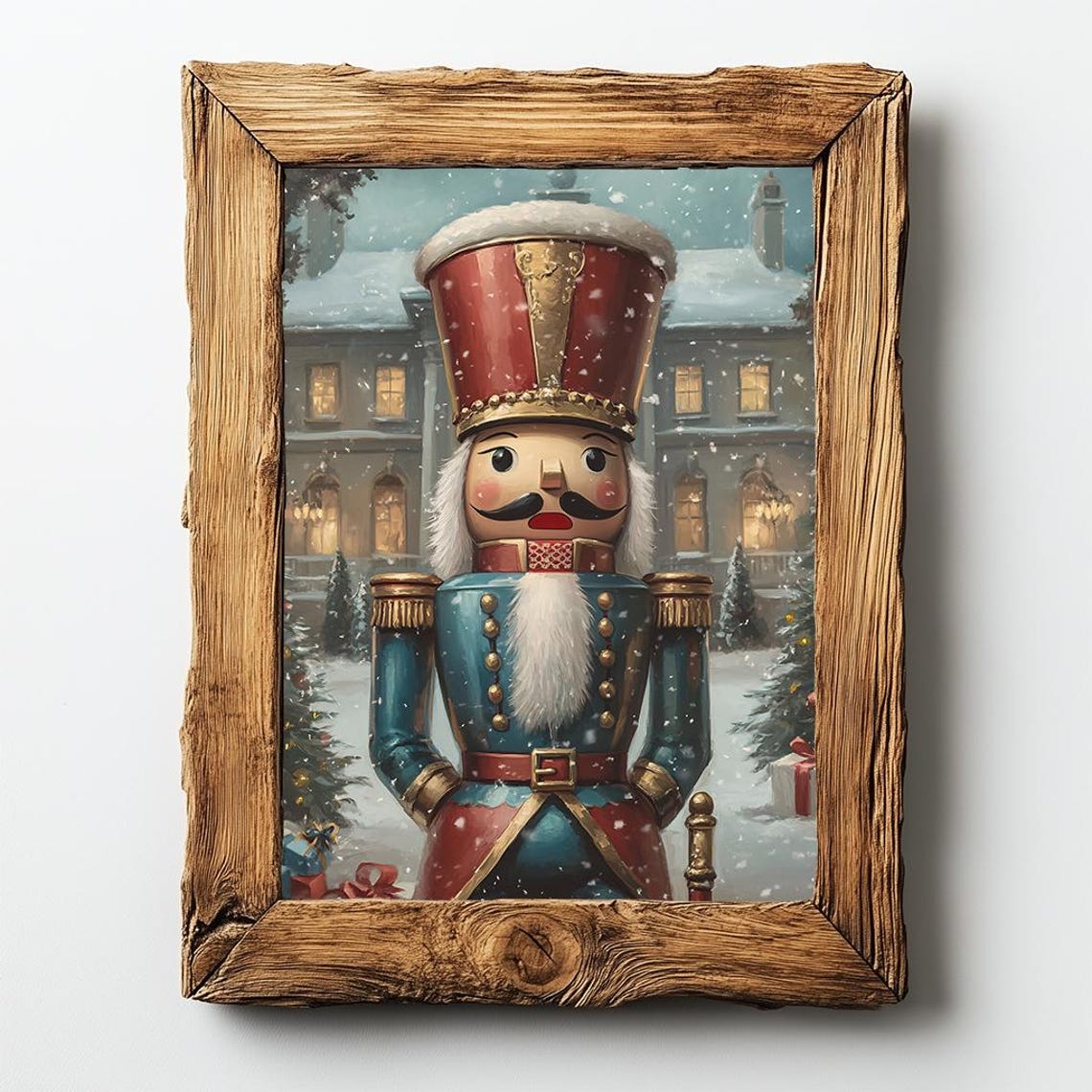 Christmas Nutcracker Soldier In Snowy Courtyard Vintage Poster