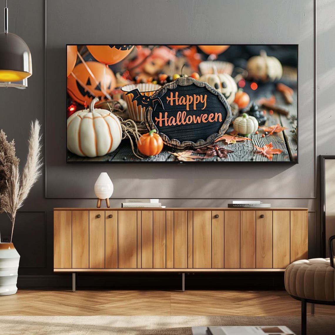Happy Halloween Chalkboard Sign Pumpkins Fall Tabletop Decor Poster - Image 3