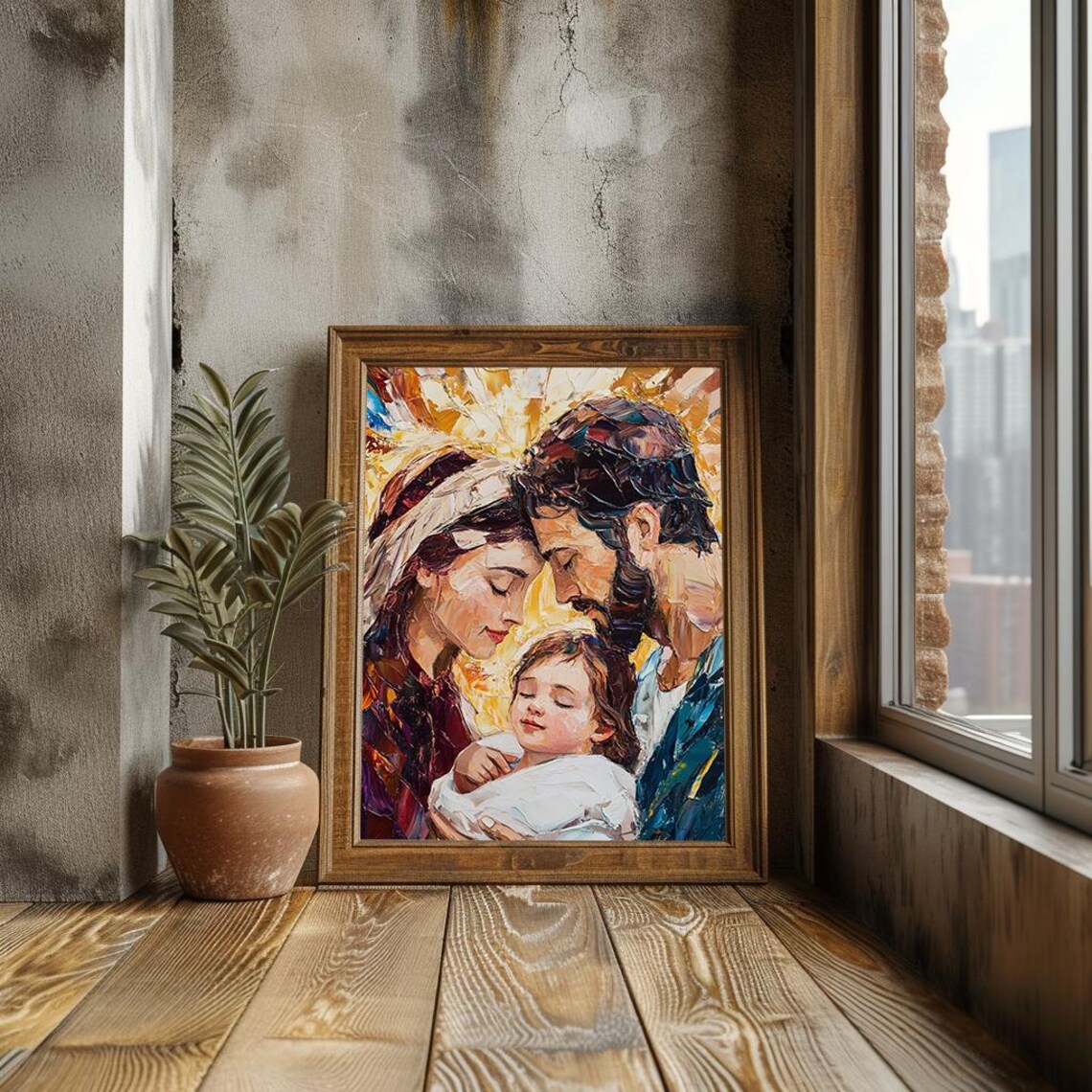 Holy Family Mary Joseph Baby Jesus Impasto Oil Painting Religious Poster - Image 3