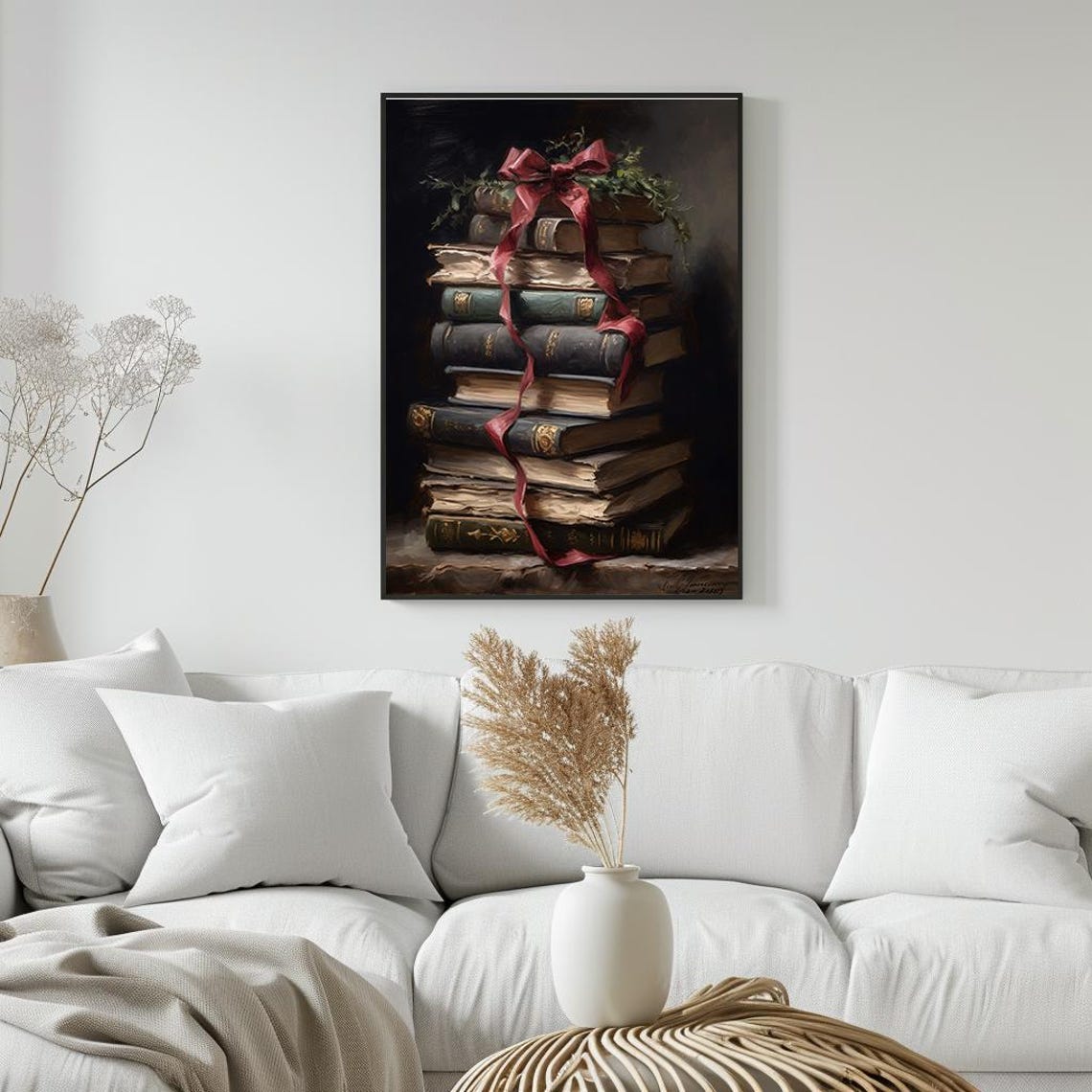 Stack Of Vintage Books Tied With Red Ribbon Classic Library Poster - Image 3