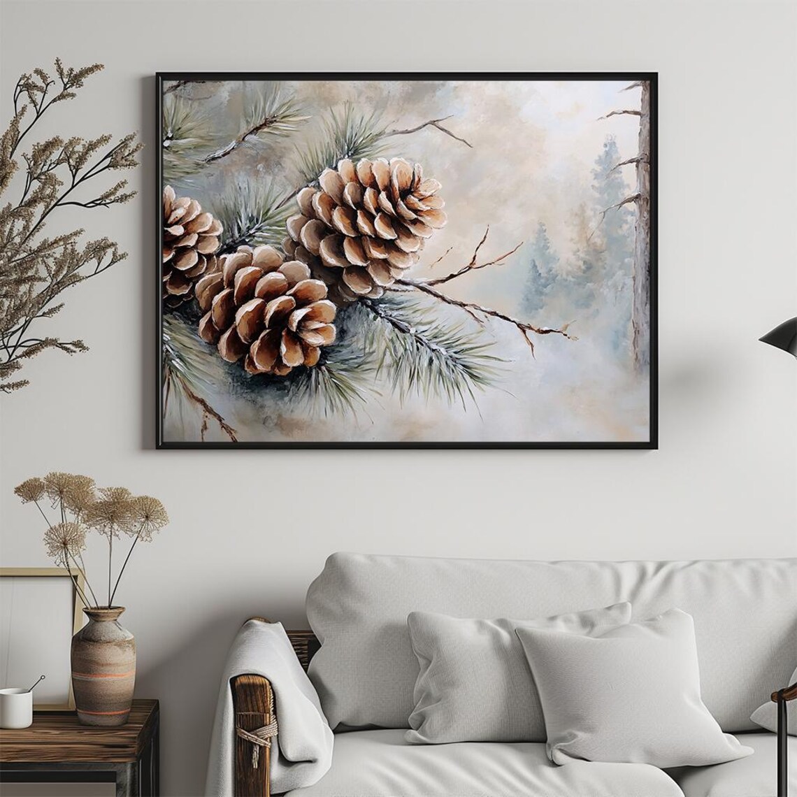 Pine Cone Painting, Rustic Winter Holiday Decor - Image 5