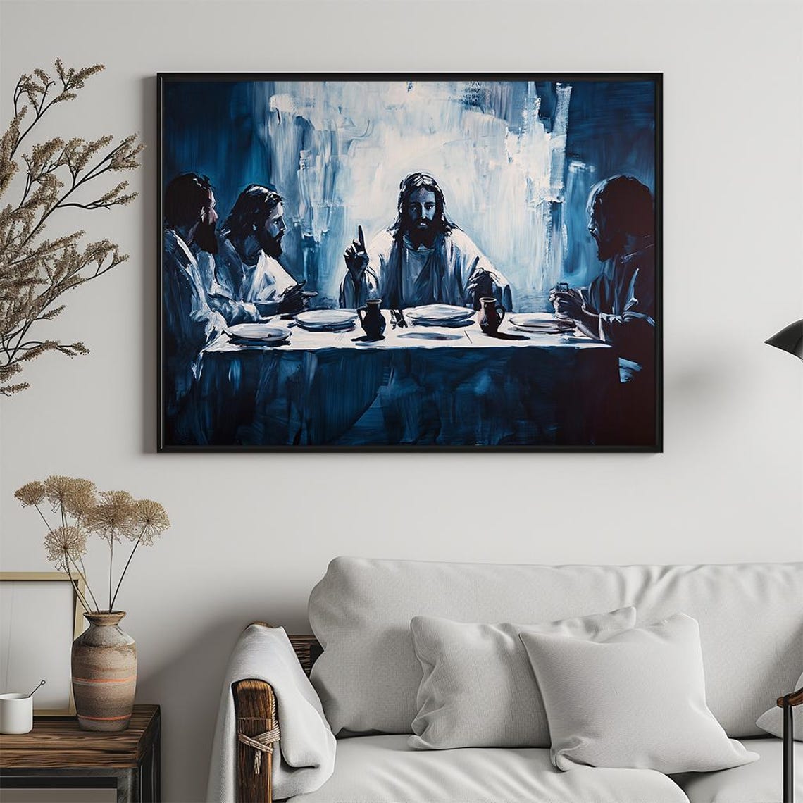 Jesus Christ Last Supper Blue Abstract Painting Christian Art Poster - Image 5