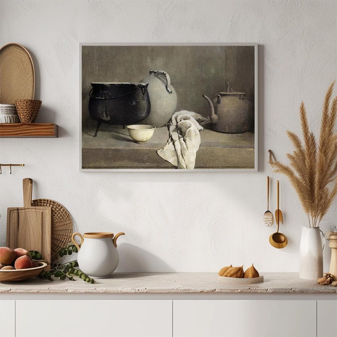 Vintage Rustic Kitchen Pots Kettle Bowl Still Life Painting Poster - Image 4