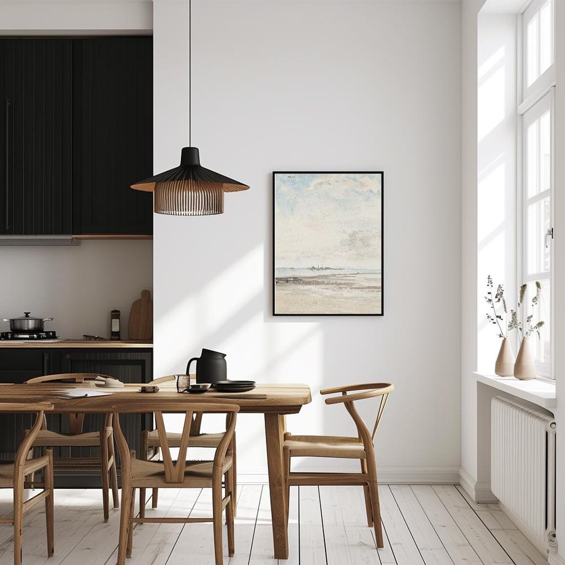 Distant Coastal Cityscape Soft Blue Watercolor Seaside Poster - Image 4