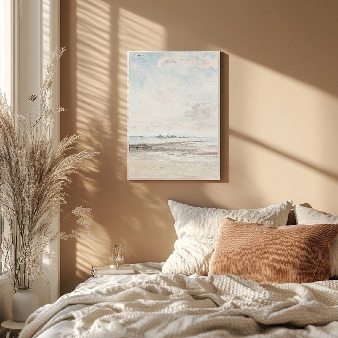 Distant Coastal Cityscape Soft Blue Watercolor Seaside Poster - Image 2