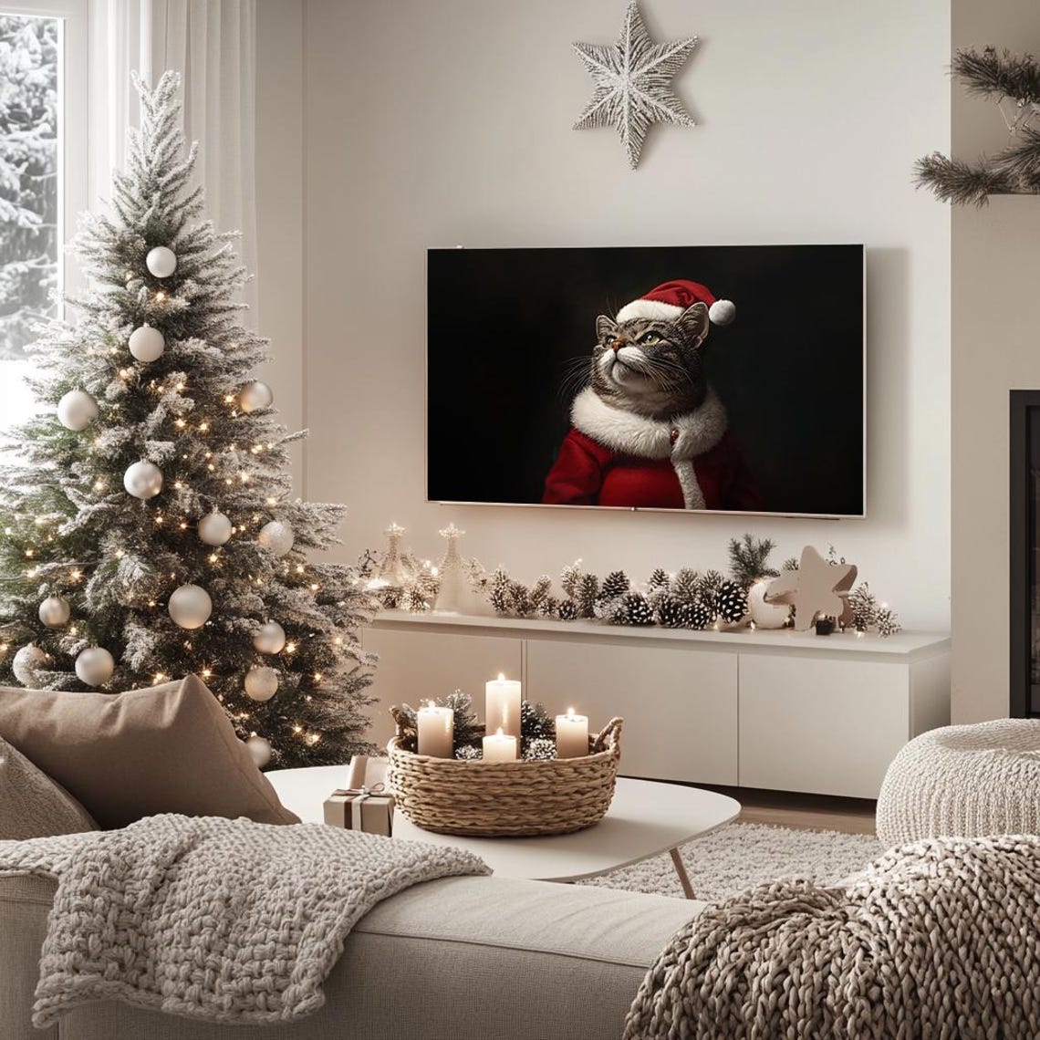 Tabby Cat in Santa Suit Cute Christmas Animal Portrait Poster - Image 5