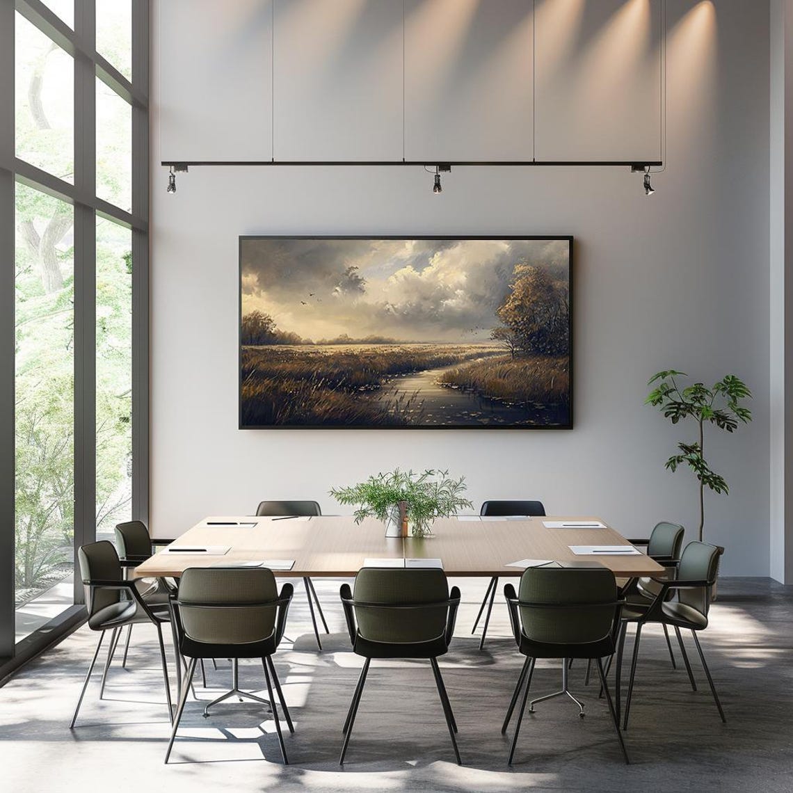 Misty River Marsh in Golden Light Dramatic Cloudy Sky Poster - Image 3