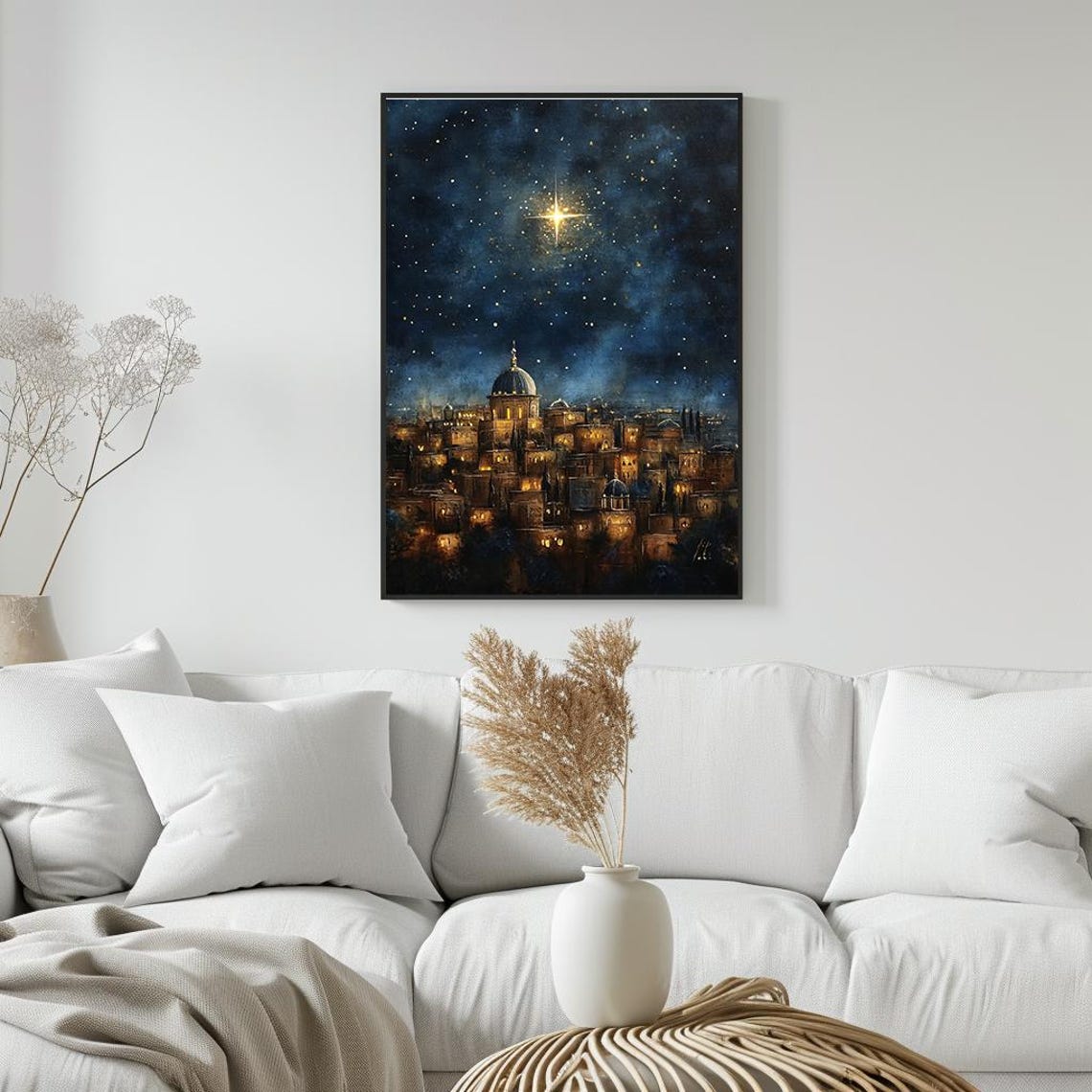 Star Of Bethlehem Over Glowing City Night Sky Christmas Poster - Image 4