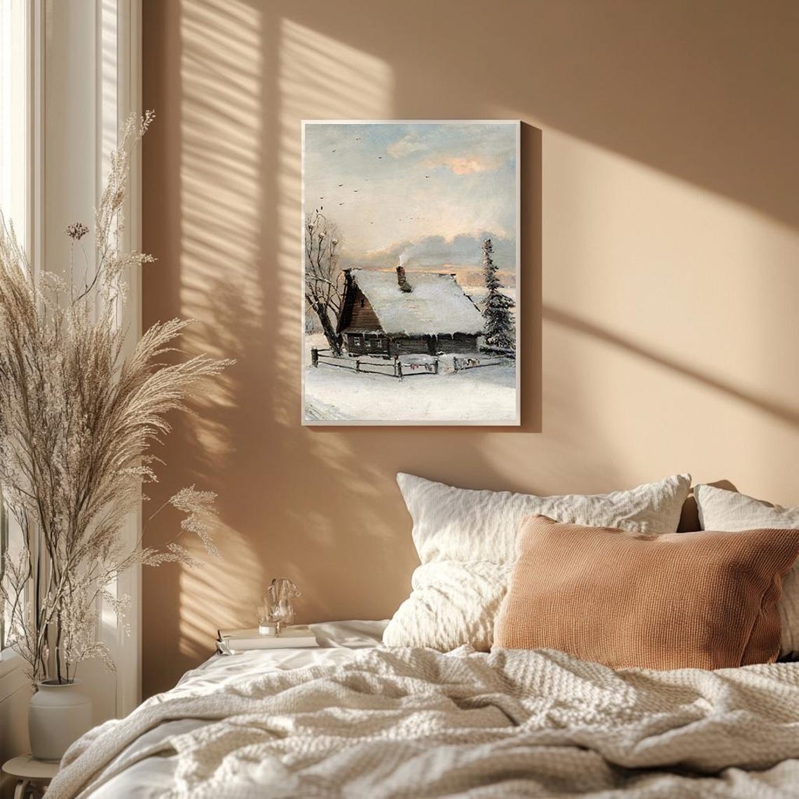 Snowy Cabin At Dawn With Chimney Smoke Winter Landscape Poster - Image 2