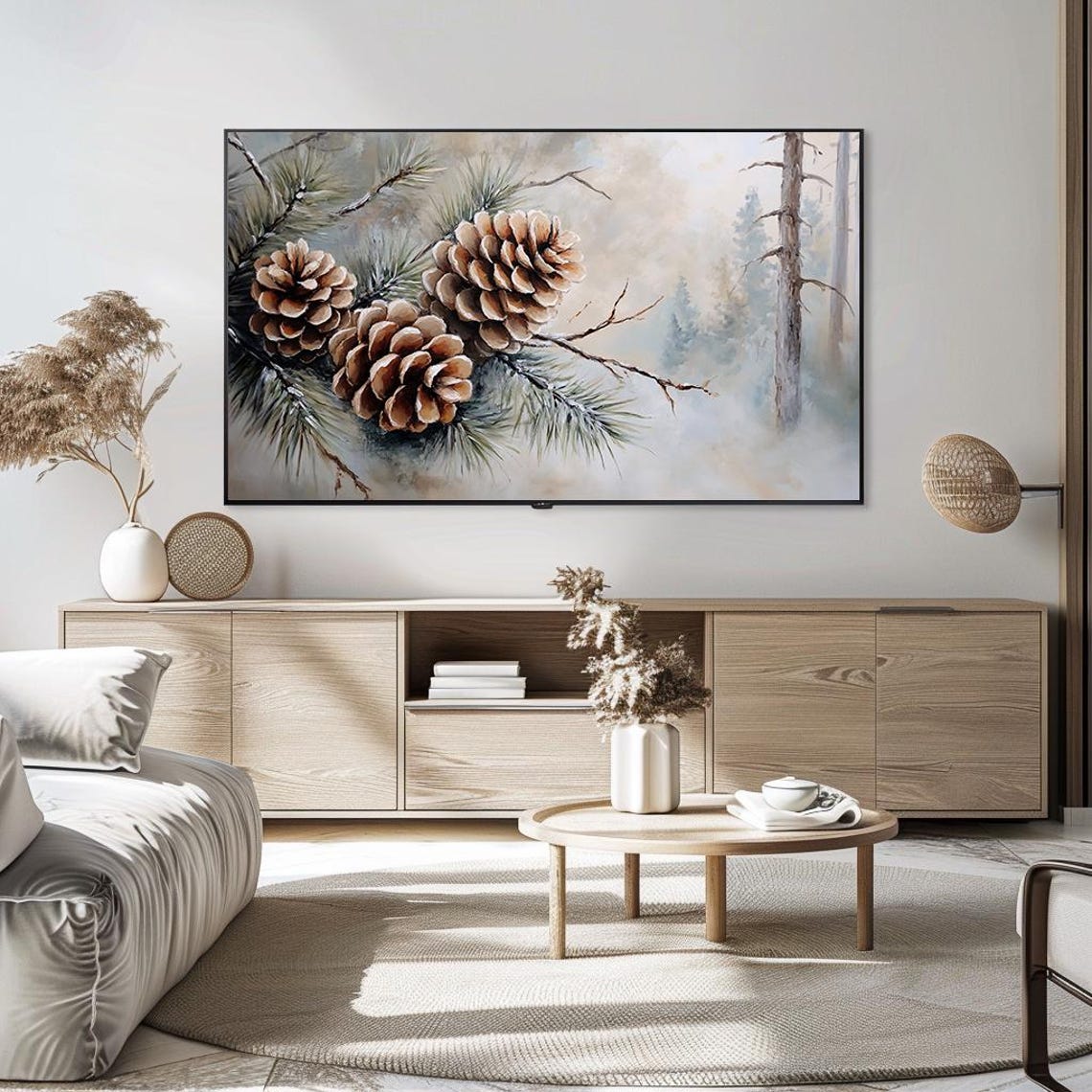 Pinecones on Forest Branch Elegant Winter Nature Painting Poster - Image 5
