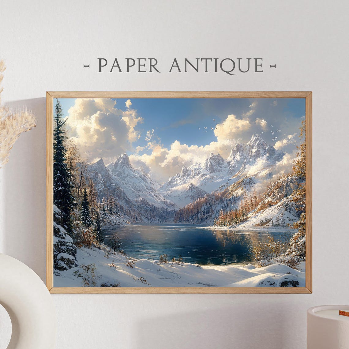 Winter Mountain Landscape Snowy Lake And Peaks Oil Painting Poster