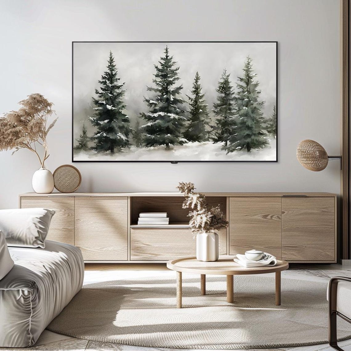 Serene Snowy Pine Trees Watercolor Winter Landscape Art Poster - Image 5