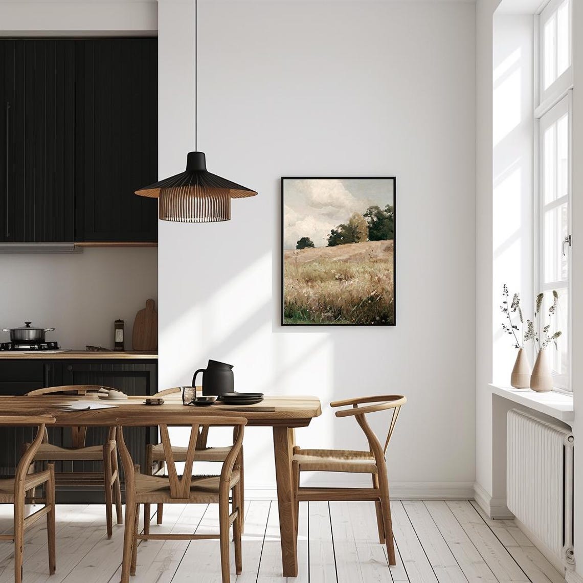 Golden Field Under Soft Clouds Peaceful Countryside Painting Poster - Image 4