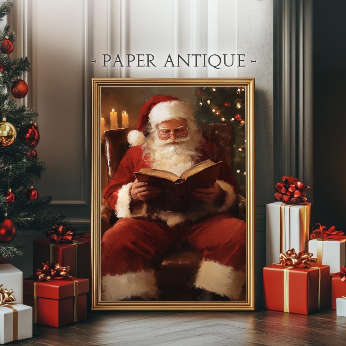 Santa Claus Reading A Book In Armchair Cozy Christmas Scene Poster - Image 4