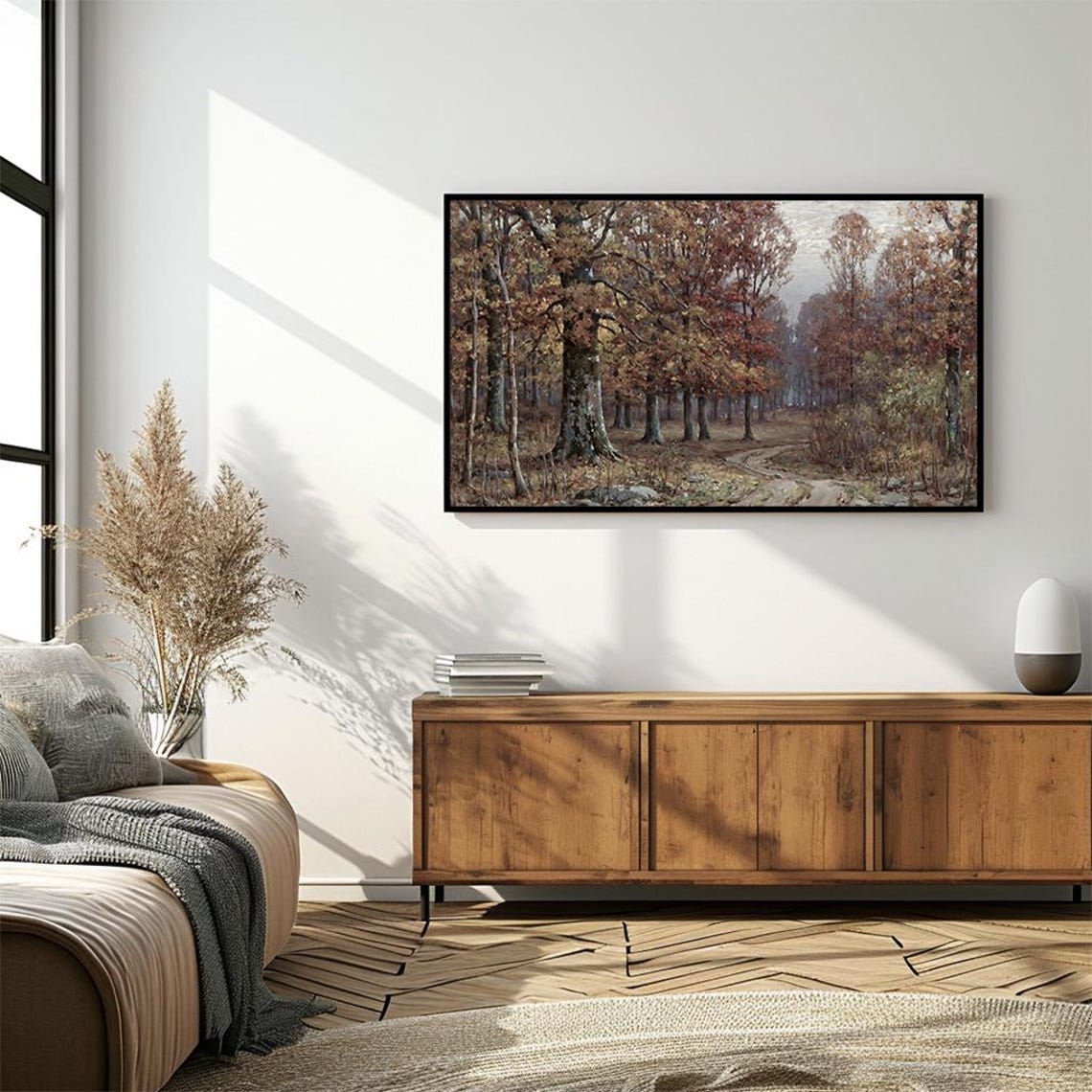 Autumn Oak Forest Winding Path Fall Vintage Painting Art Poster - Image 4