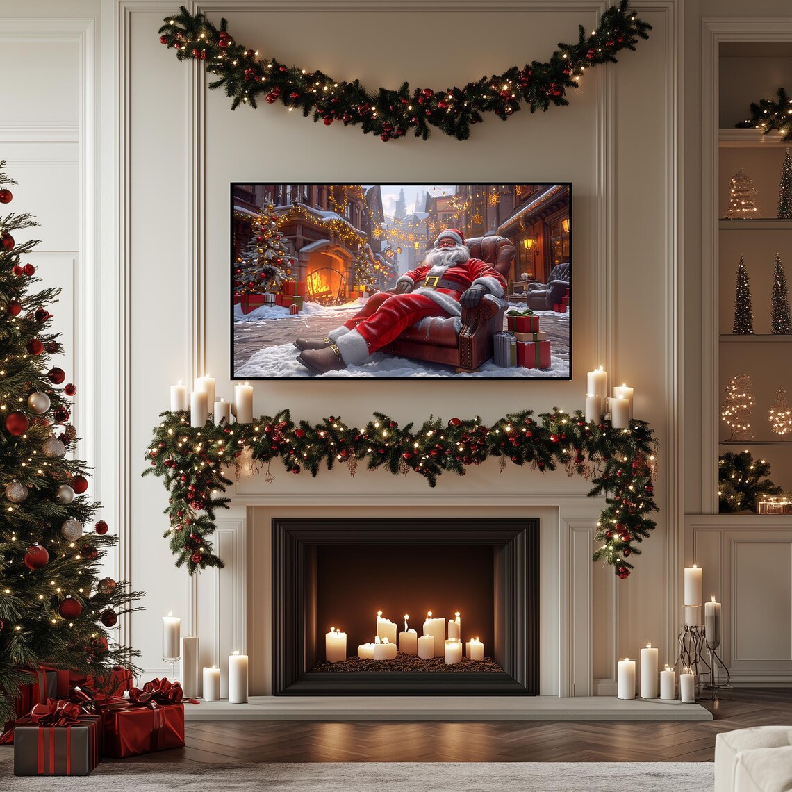 Santa Claus Resting in Armchair Snowy Village Festive Poster - Image 5
