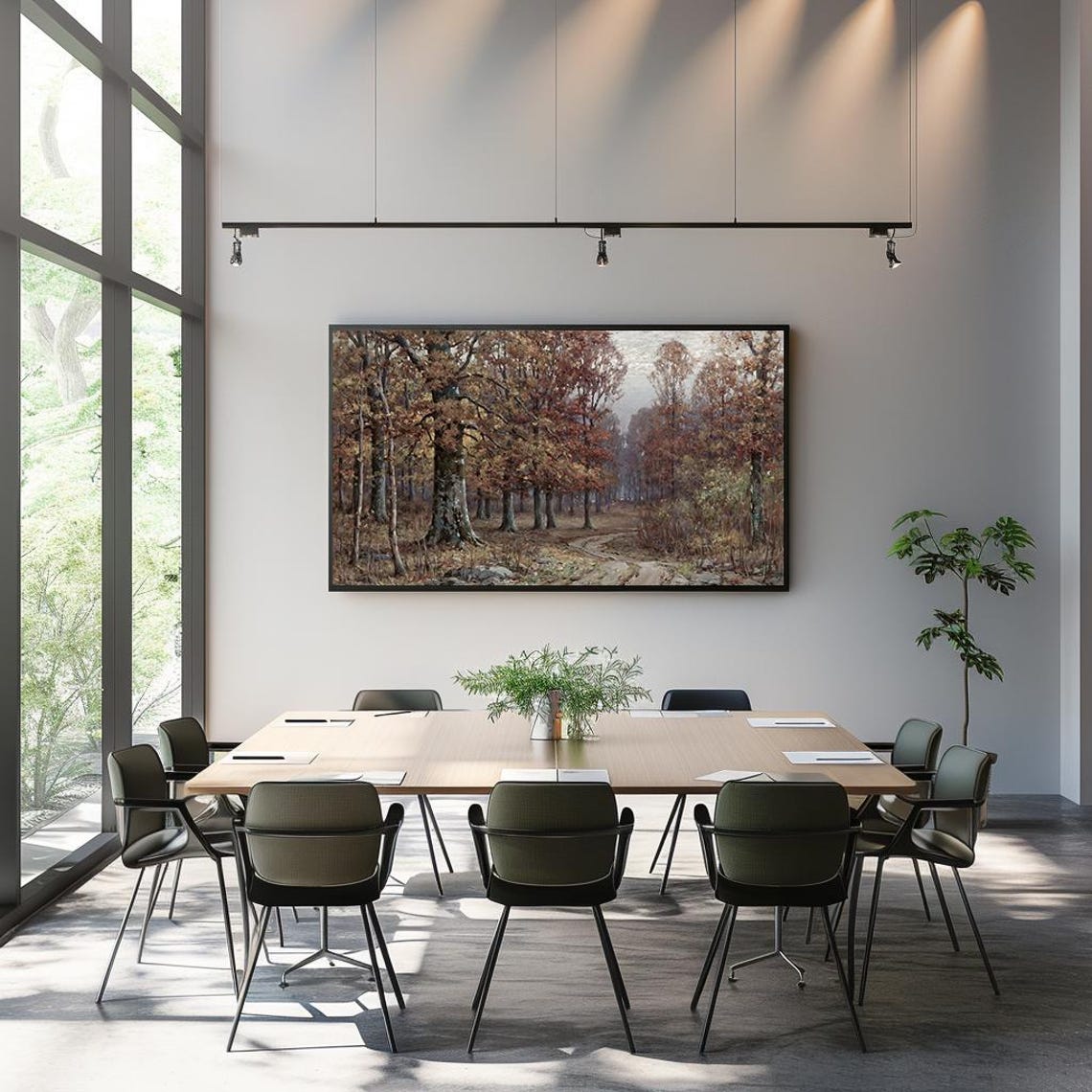 Autumn Oak Forest Winding Path Fall Vintage Painting Art Poster - Image 3